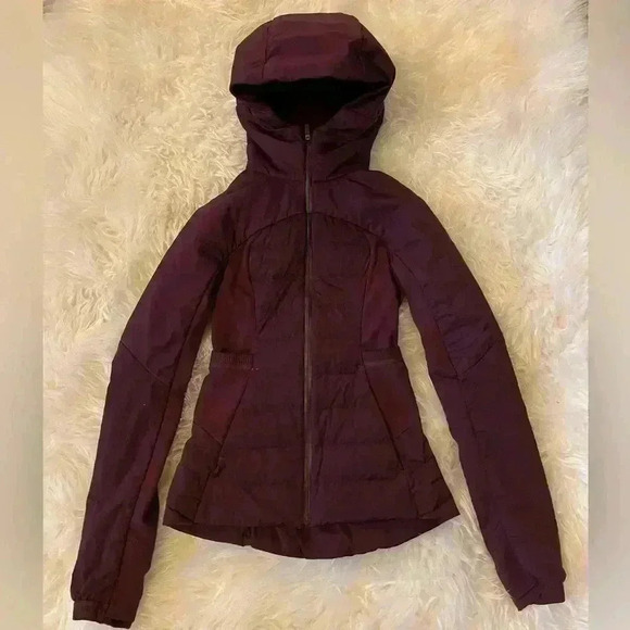Lululemon‎ Jacket Womens Goose Down For It All Jacket Maroon Coat Full Zip Hood